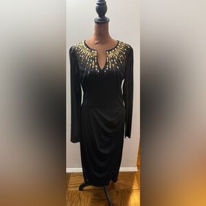 Maggie London Black Long-Sleeve Dress with Gold Beaded Neckline!